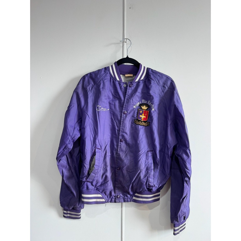 Vintage Chalk Line Jacket Mens Medium Purple Sigma Phi Epsilon Satin Bomber 80s